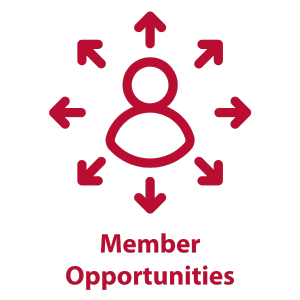 Outline of person with arrows pointing in every direction, with text that says "Member Opportunities"