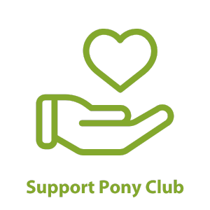 A hand holding a heart icon, with text that says Support Pony Club
